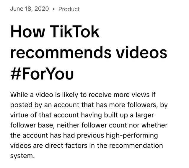 TikTok Newsroom: How TikTok recommends videos #ForYou yazısı, takipçi sayısı paragrafı