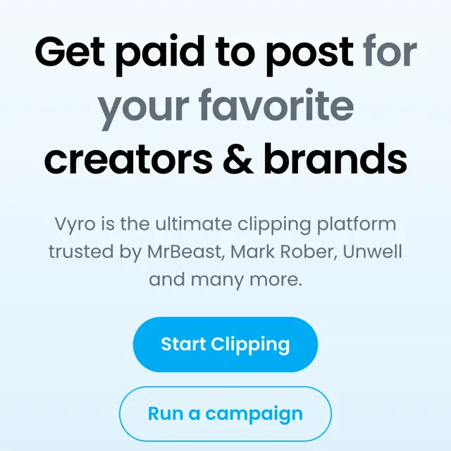 Vyro ana sayfası: Get paid to post for your favorite creators and brands, MrBeast ve Mark Rober