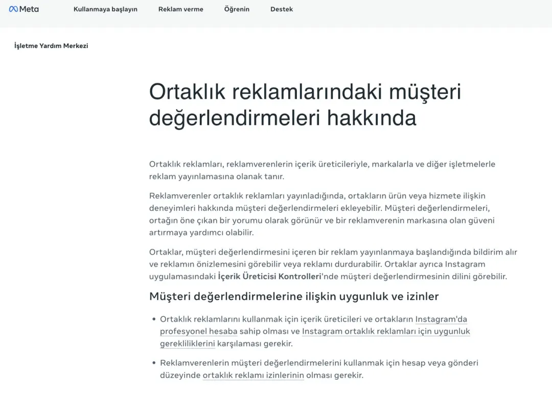 Partnership reklam yardim ekrani
