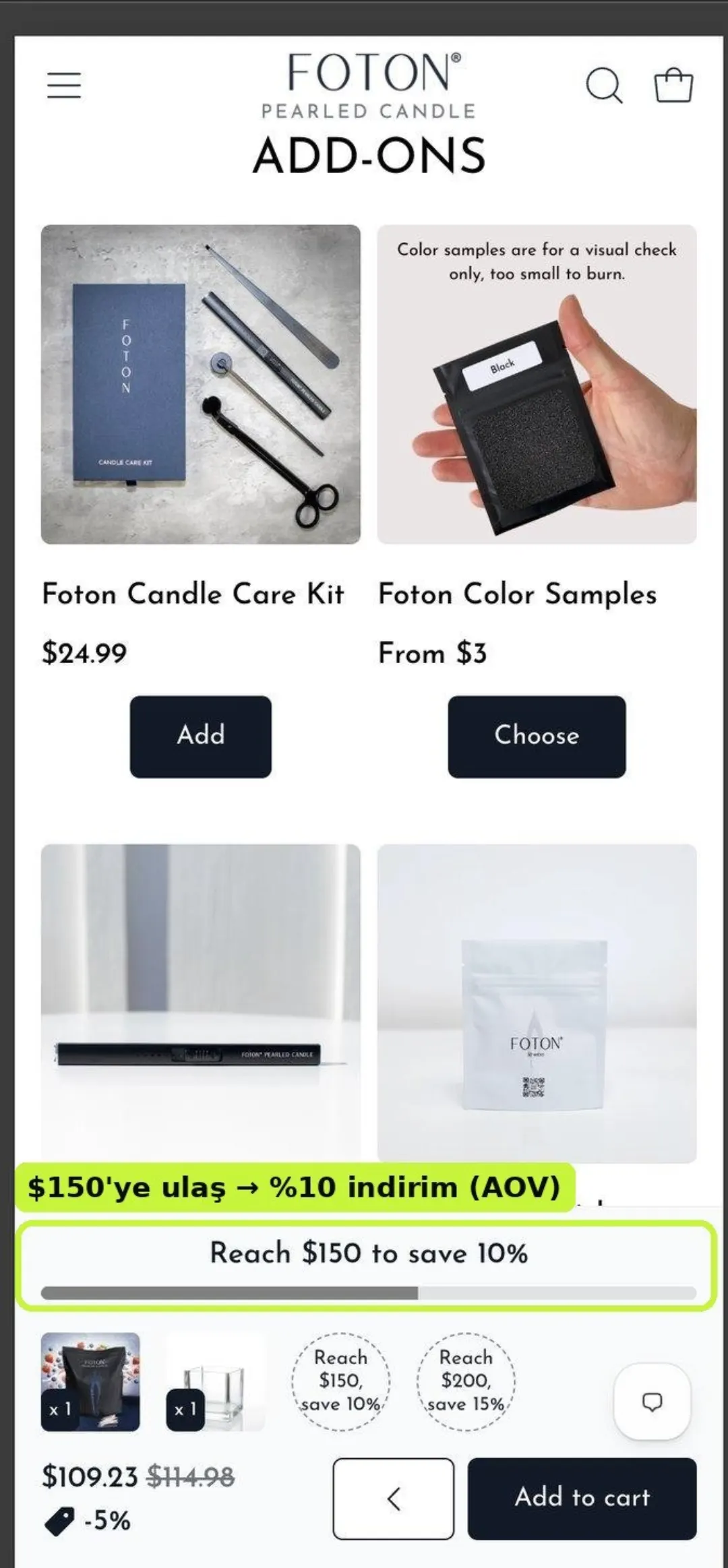 Add-on upsell eşiği