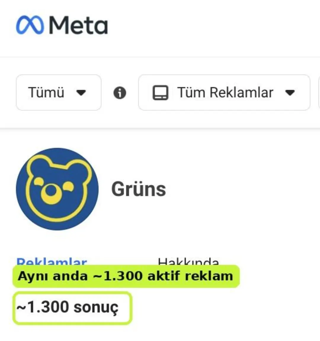 Meta Ad Library ~1.300 sonuç