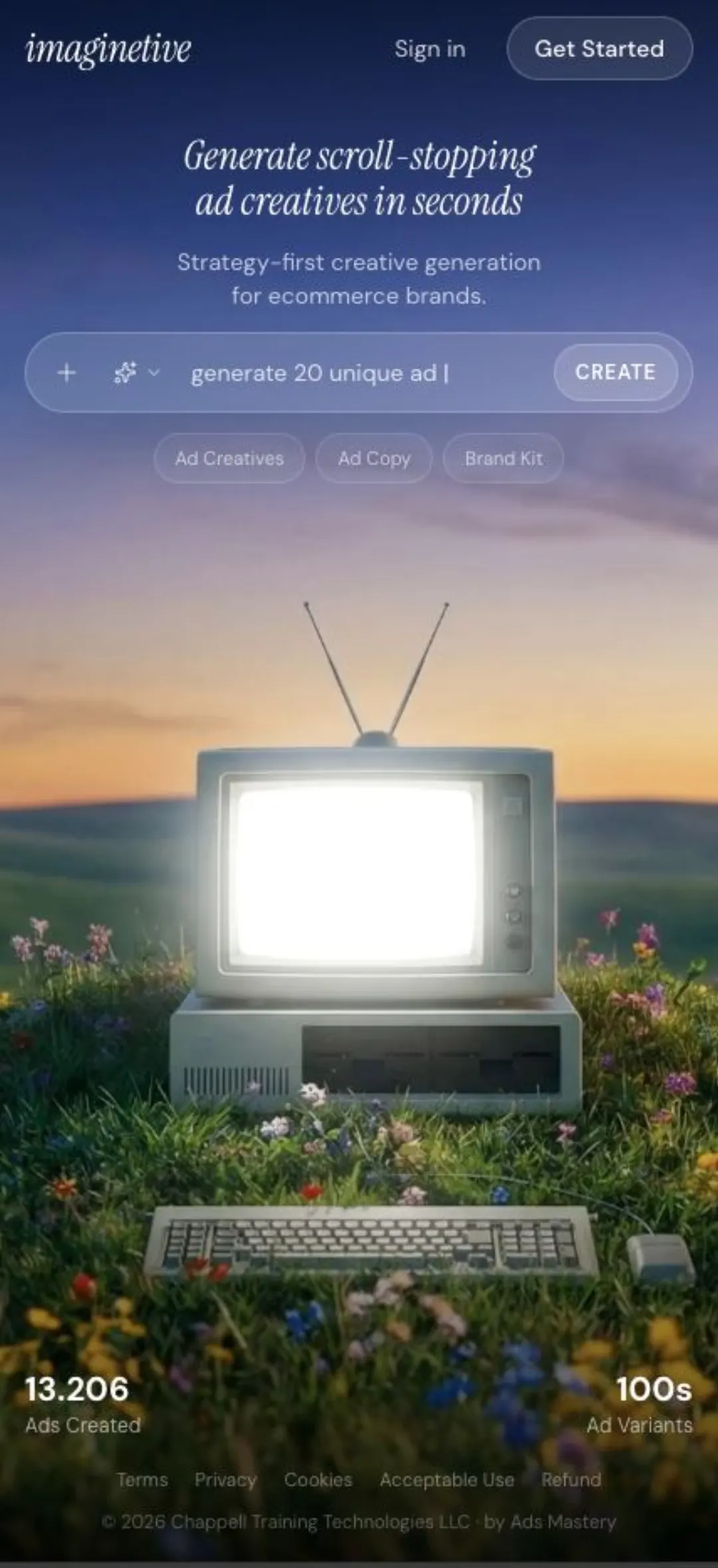 AI reklam üretim aracı arayüz görseli (dikey ~1080x1350)