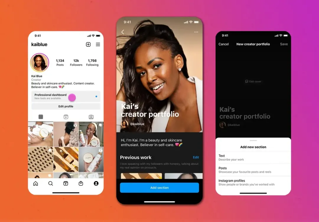 Instagram creator profili ve portfolyo arayüzü