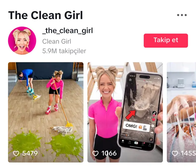 TikTok _the_clean_girl profili: Clean Girl, 5,9M takipçi, temizlik videoları