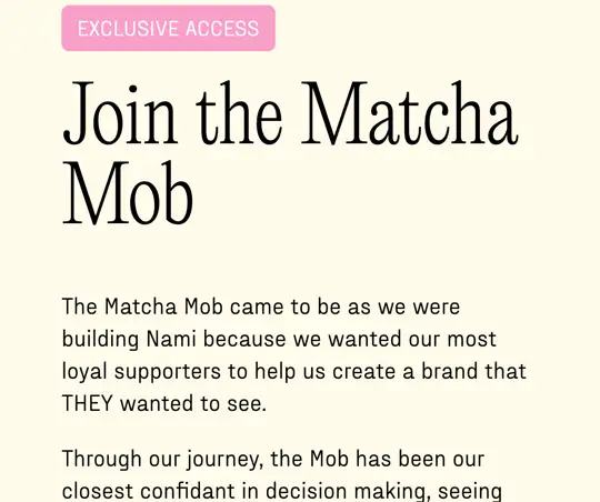 namimatcha.com Matcha Mob sayfası: Join the Matcha Mob, The Matcha Mob came to be as we were building Nami