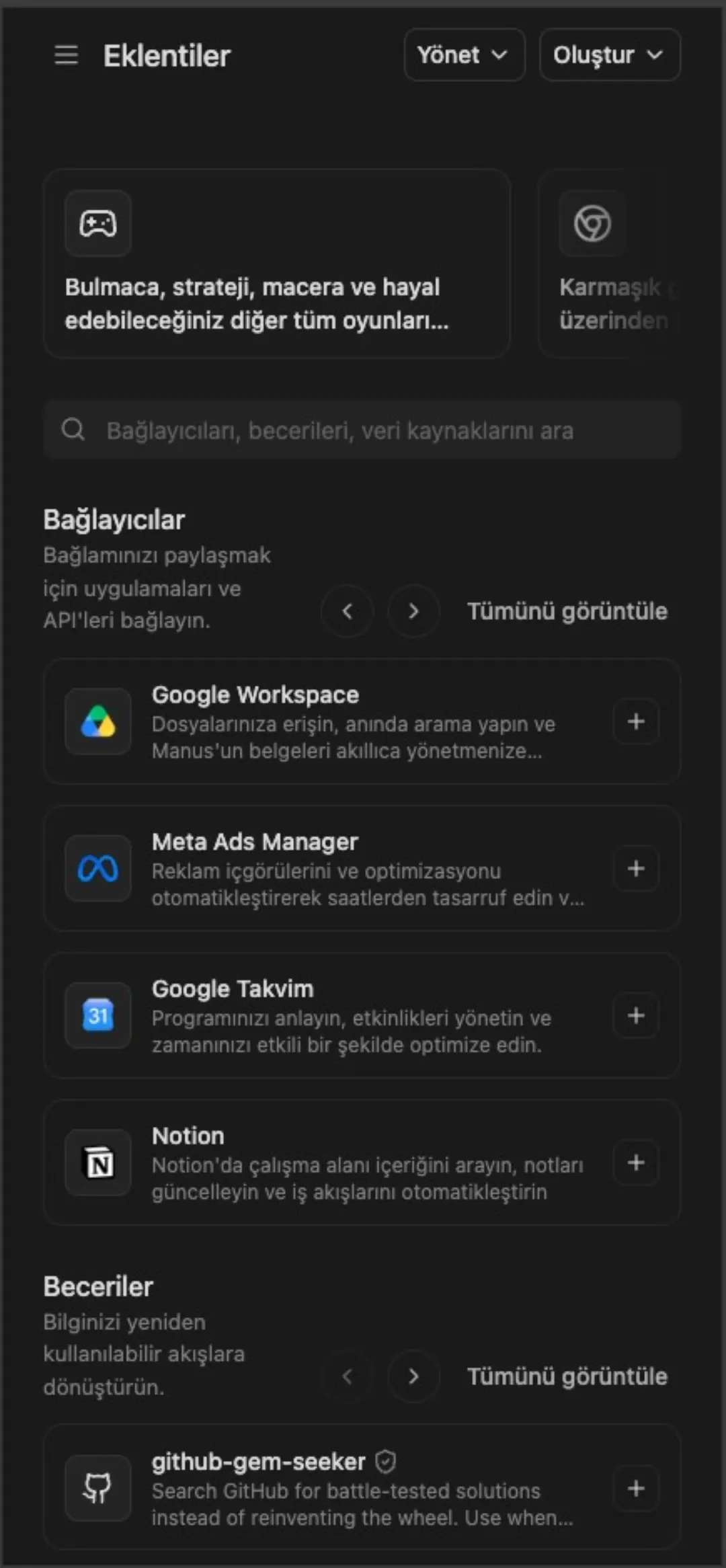 Manus bağlayıcılar listesi