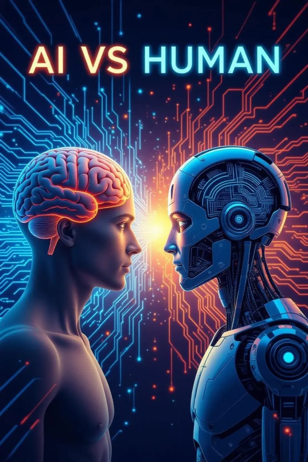 AI ve insan karşı karşıya duran illüstrasyon