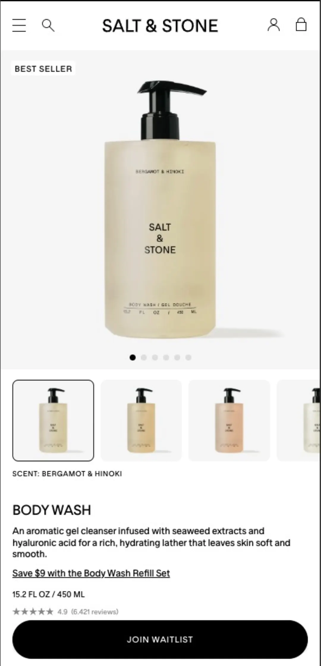 Salt & Stone ürün sayfası (4.9 / 6.421 yorum)