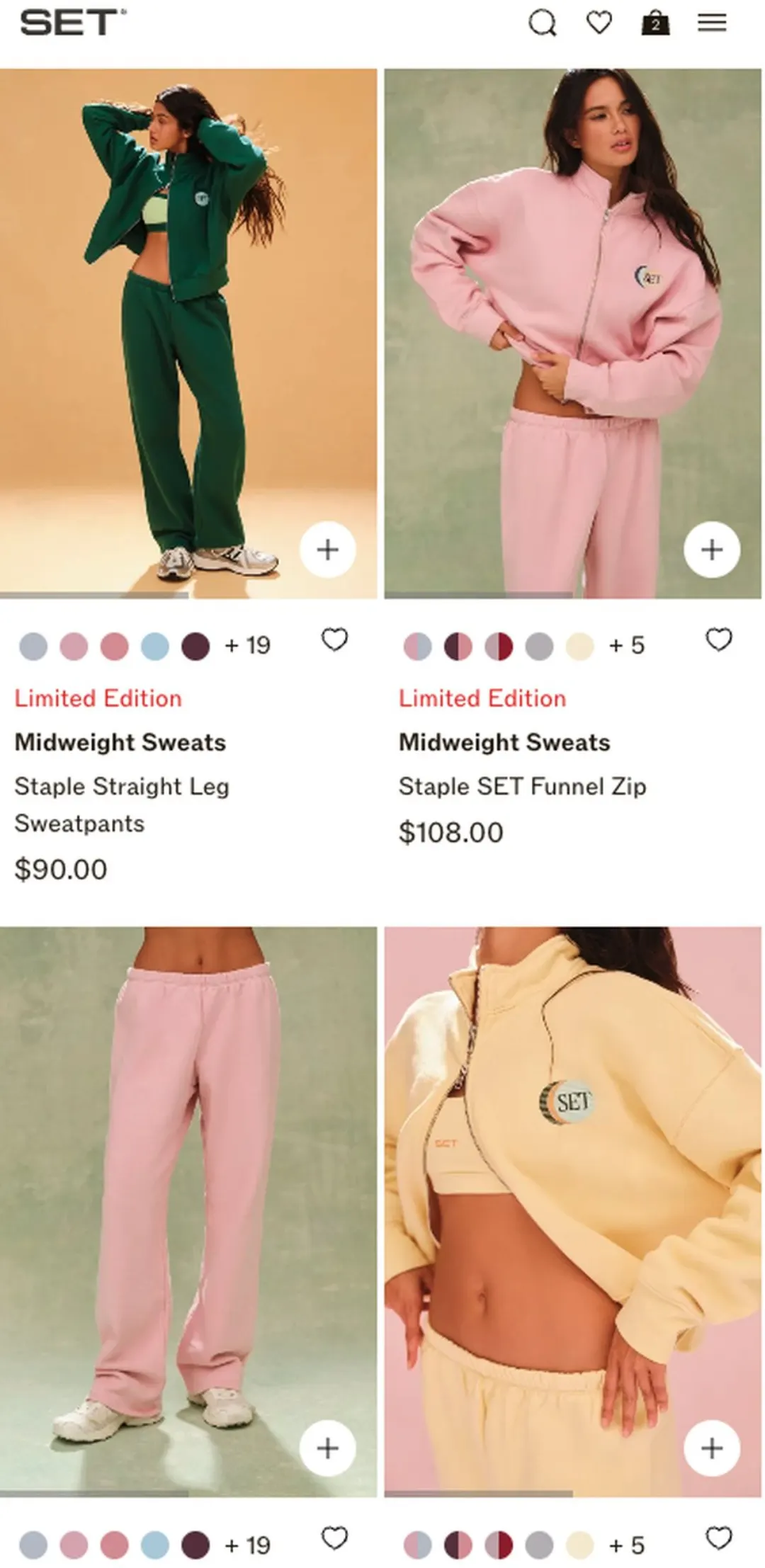 Set Active “Midweight Sweats” koleksiyon grid'i — her kartın üstünde kırmızı “Limited Edition” etiketi